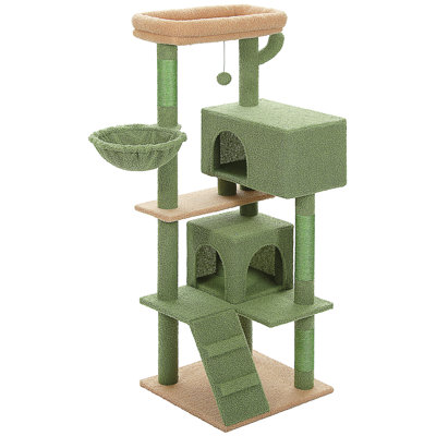Cat Tree For Large Cats With Super Large Top Perch,56.2" Multi-Level Tower For Indoor Cats With Hammock And Sleeping Bag, Cat Shelves With Scratching Posts And 2 Condos Houses