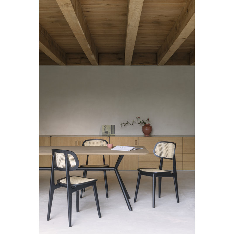 Titus Outdoor Dining Side Chair, Black/Oak