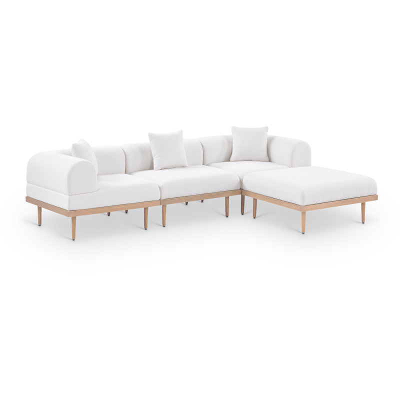Madeleine 106.5" Resilient Water Resistant Olefin Fabric Upholstered 4Pc. Outdoor Patio Modular Sectional, Cream