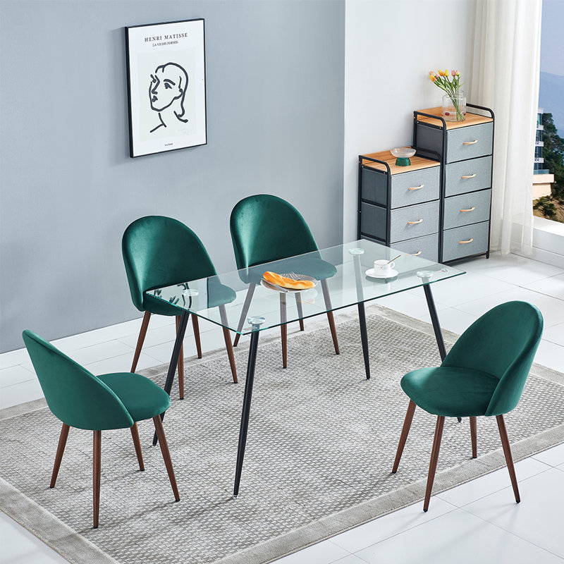 Ensemble de table de salle à manger en verre avec chaises en velours pour 4