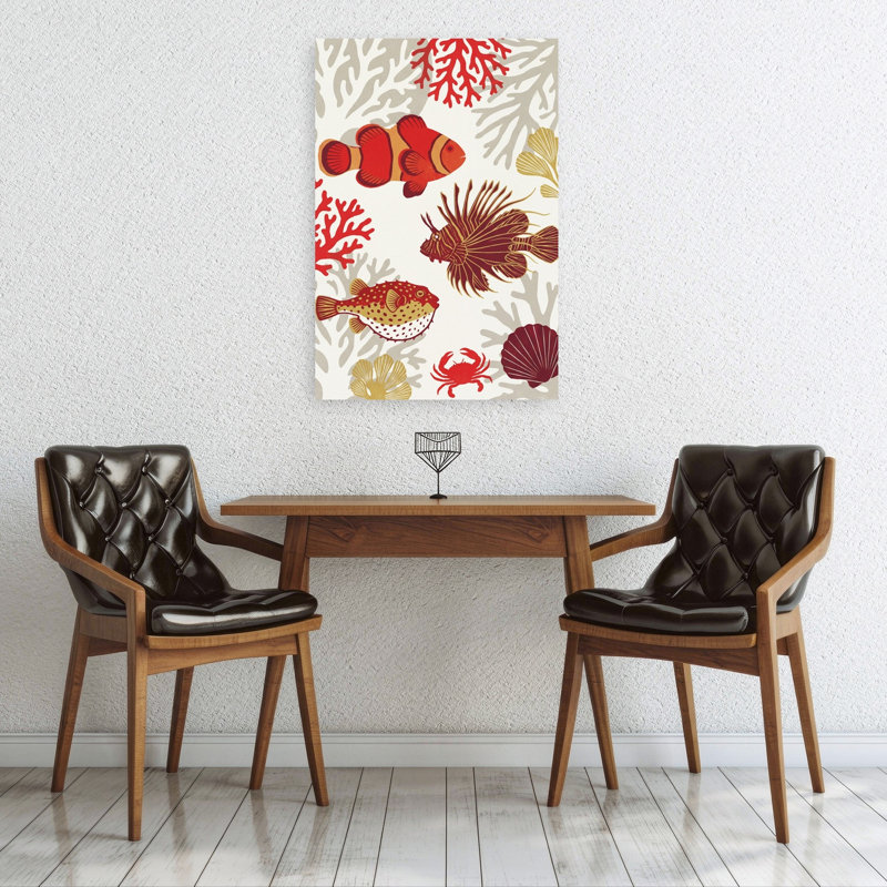 Ocean Reef Life Vibrant Lionfish Crab Fish Nature Ocean Wall Art Print by Andreas Magnusson - Wrapped Canvas Print