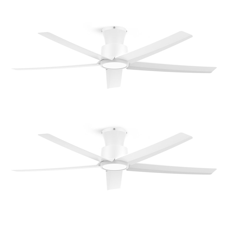 2pcs 52-inch Elvert Flush Mount Ceiling Fan With Led Lights, White, White