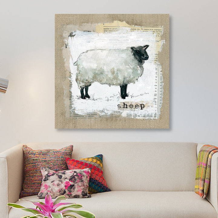 «Burlap Sheep», impression sur toile, H 48 po x l 48 po x P 1,5 po, Pas de tapis, Toile tendue