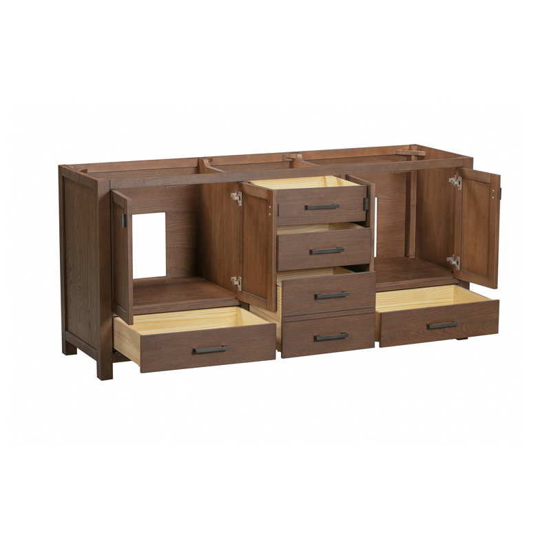Meuble-lavabo double 72 po avec plateau Souther, Noir, Chêne moka