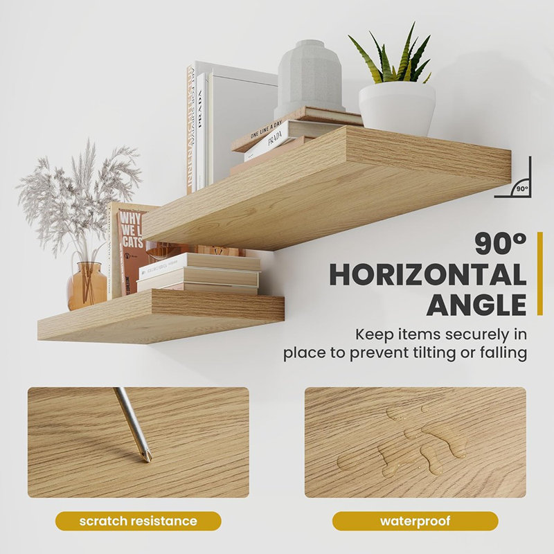 Ensemble de 24 tablettes flottantes 24 po, 2 tablettes en chêne rustique, H 1,5 po x l 24 po x P 9,25 po, Chêne