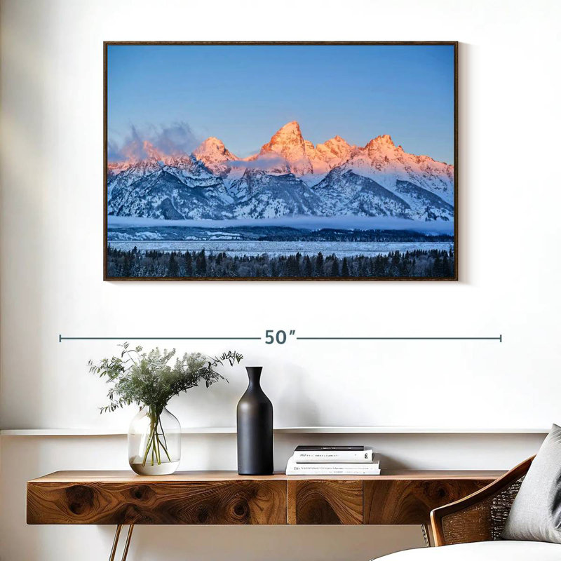 Grand Tetons congelés, Cadre flottant noyer, 40 po x 27 po