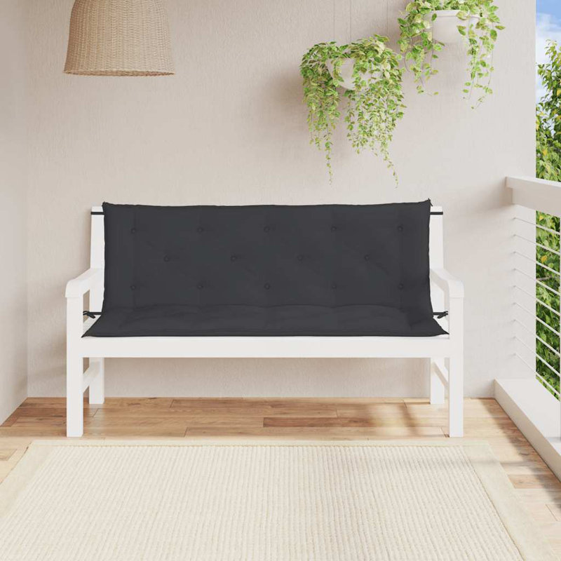 Garden Bench Cushion Set of 2 Black Oxford Fabric 100 Percent Polyester Outdoor Bench Pads, Fabric - Black