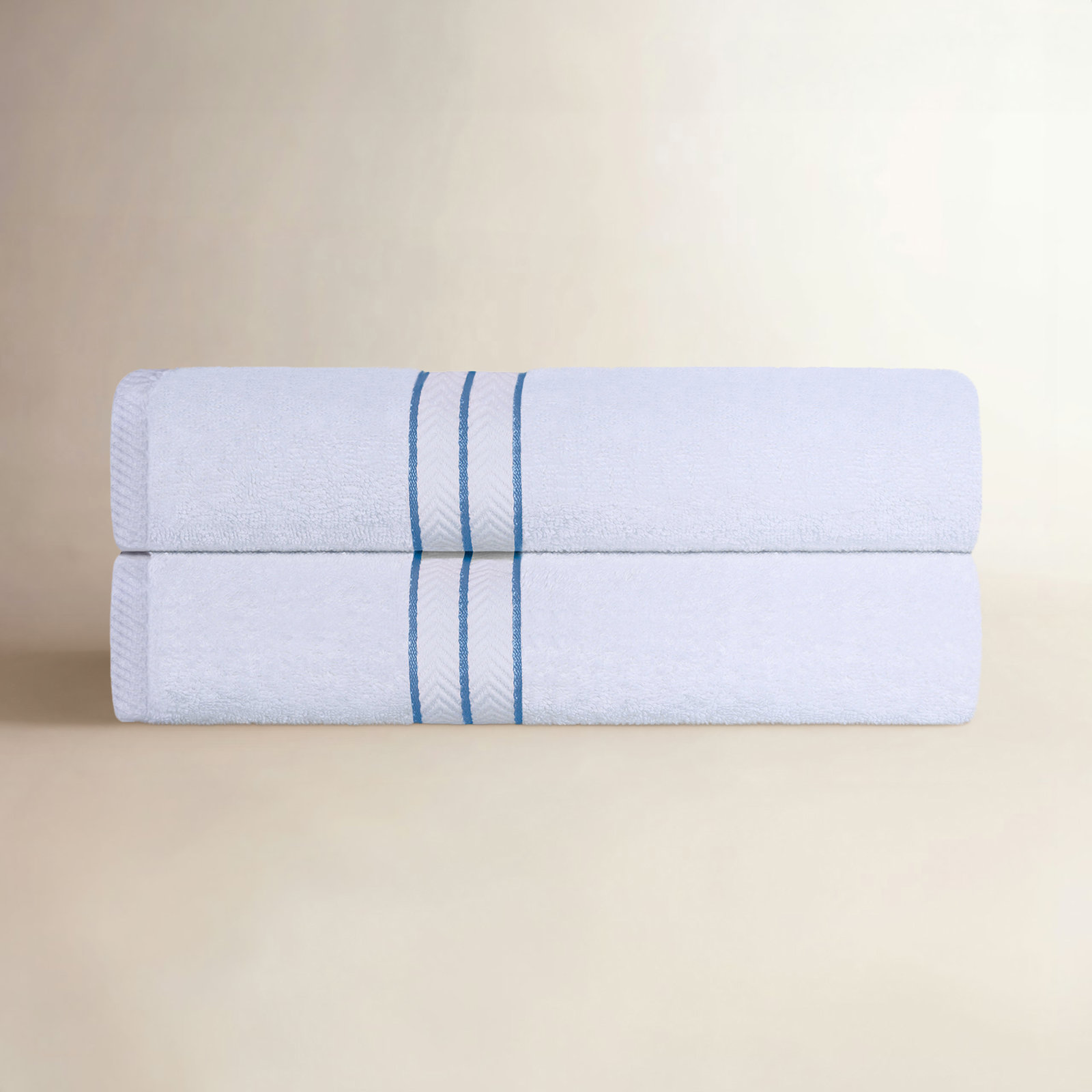 Josann Turkish Cotton Bath Sheet Set, Light Blue/White