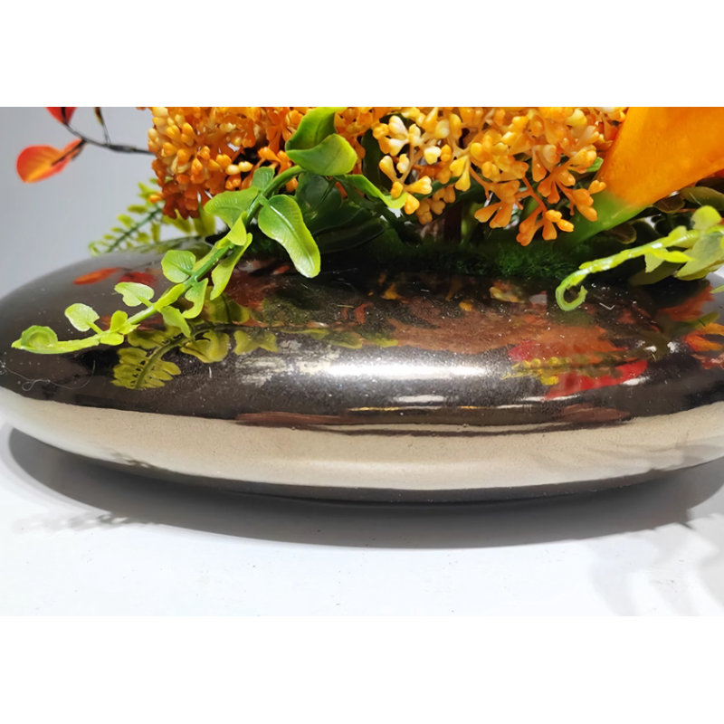 Handmade Artificial Floral Greenery Miniature Landscape In Ceramic Planter