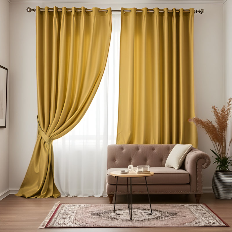 Pittsboro Crushed Velvet Eyelet Windows Panel Curtains, Ochre, 228cm Width x 228cm Drop