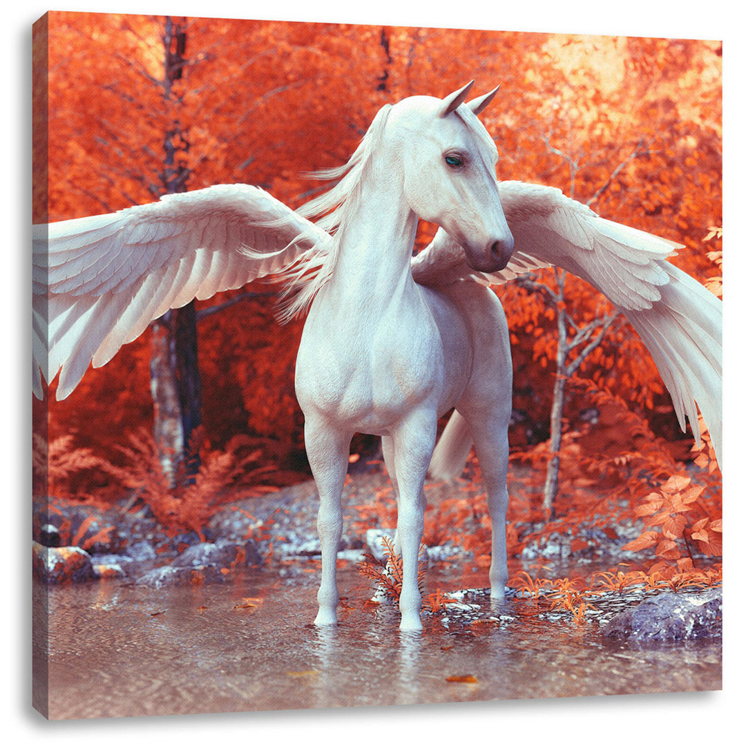 Leinwandbild Pegasus im Fluss eines Herbstwaldes