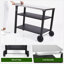 Chariot de barbecue extérieur à 3 niveaux avec plateau en acier inoxydable, table de préparation pour barbecue mobile sur roulettes, barre de service roulante pour patio et cour arrière, support de four à pizza noir, grand espace de rangement, mobile stable