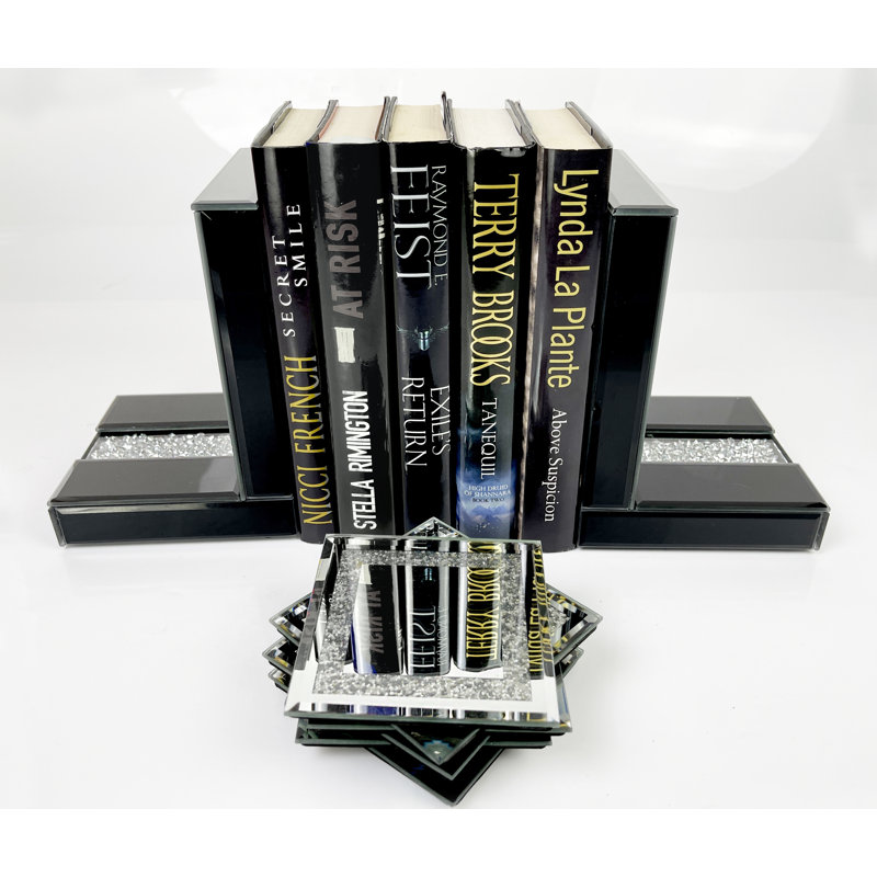 Glass Non-Skid Bookends, Black