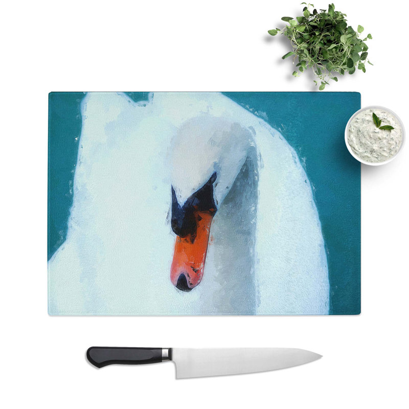 Tempered Glass Swan upon a Lake Chopping Board, 39 cm W x 28.5 cm L