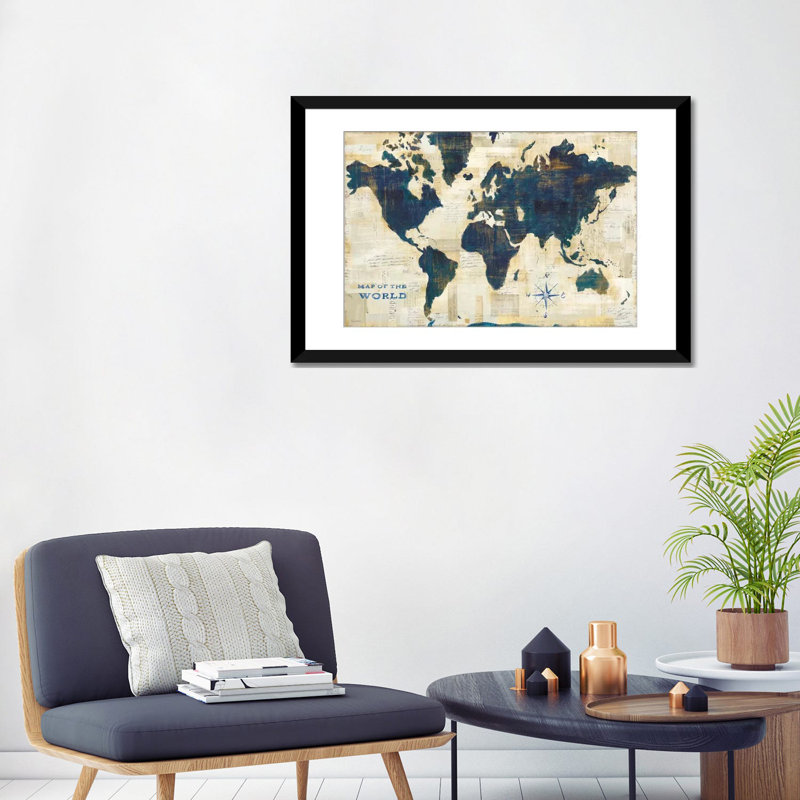 «World Map Collage» par Sue Schlabach, reproduction d'art sur toile tendue, H 24 po x l 32 po x P 1 po, Blanc