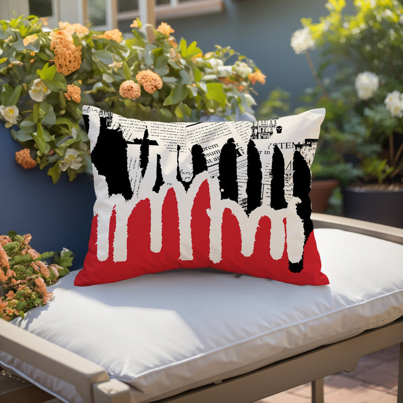 Oreiller rectangulaire réversible intérieur / extérieur Kisha, Rouge / noir / blanc cassé, H 14 po x l 20 po