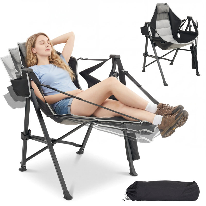 Noraleescome Hammock Folding Camping Rocker Chair with Headrest and Removable Footrest, 1