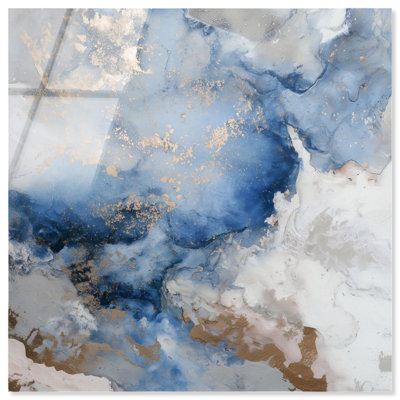 Azure Alchemy Acrylic Print Blue Gold Wall Decor by Art Remedy, Ready to Hang, 16 x 16