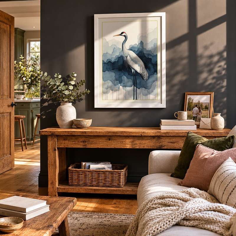 Serene Wading Bird Coastal - Framed Print, A4 - 29.7 x 21.0 cm, White