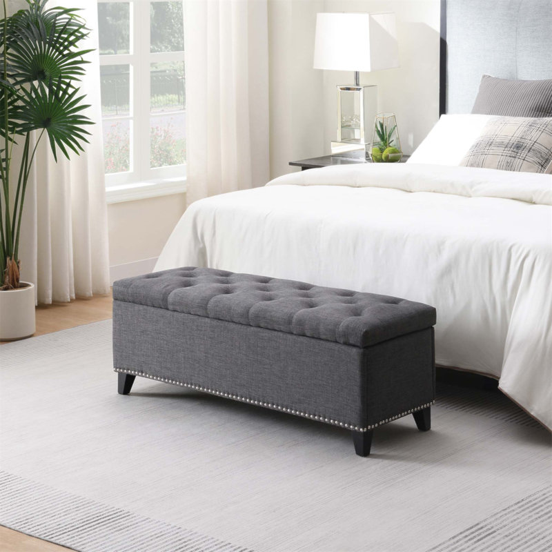 Banc de rangement spacieux avec repose-pieds capitonné en lin avec charnière de sécurité, supportant 500 lb pour le salon et le vestibule