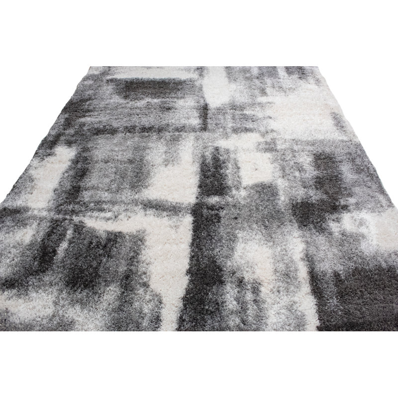 Alban Abstract Shag Charcoal Area Rug, Rectangle 8'9" x 12'2"