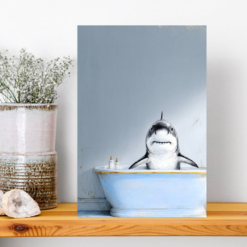 Requin dans une baignoire 1 art mural contemporain requin, H 18 po x l 12 po