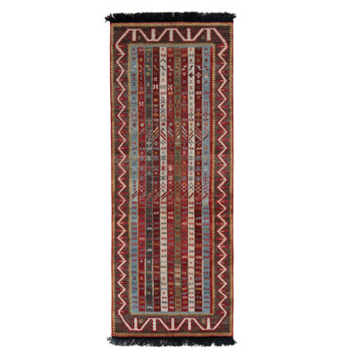Rug & Kilim’s Tribal Runner In Red And Blue Stripes And Geometric Patterns