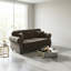 Canapé Chesterfield de 63 po en velours avec garniture cloutée et accoudoirs roulés, canapé de style Mid-Century moderne capitonné avec boutons, brun-128497043