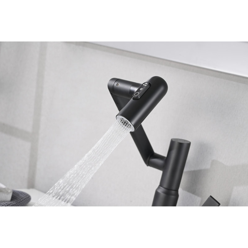 Matte Black Bathroom Faucet With Spray, Temp Indicator, 360 Rotation, For Sink Temperature Display,