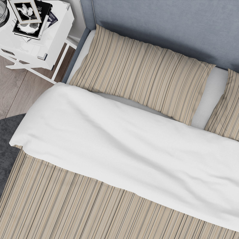 Motif rayé crème - ensemble de housse de couette abstrait - polyester microfibre