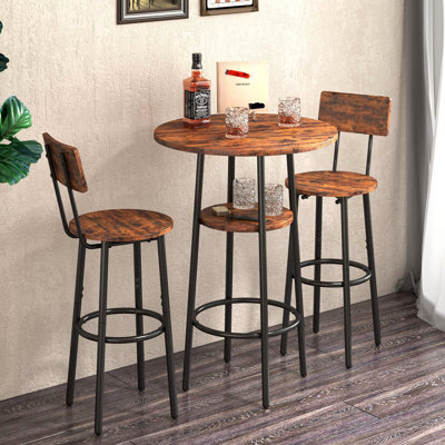 Bistro Table and Chairs Set of 2, 3-Piece Bar Table and Chairs, Small 2-Tier Round Dining Table