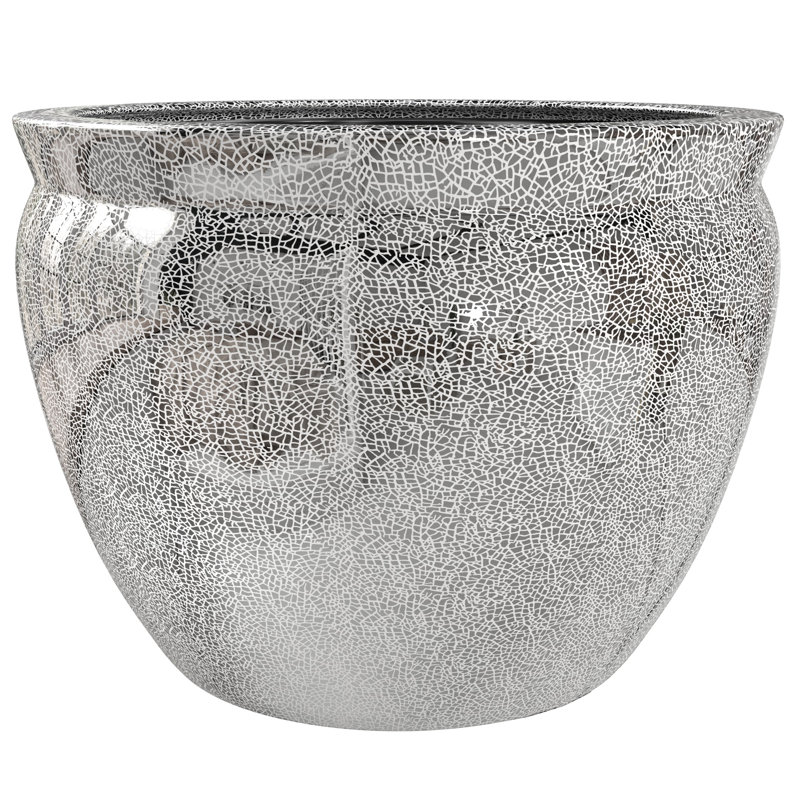 Vase de plancher en porcelaine Jalani, H 10,5 po x l 14,5 po x P 14,5 po, Argent