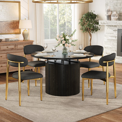 Ensemble de table et de chaises de salle à manger extensibles pour 4 personnes, table ovale en bois veiné (43,3 po à 94,49 po), 4 chaises rembourrées en tissu, style ferme moderne