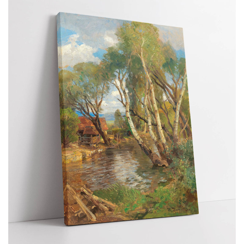 Hugo Darnaut - Birches by a mountain creek Canvas Wall Art Print Picture, 31 cm H x 21 cm W
