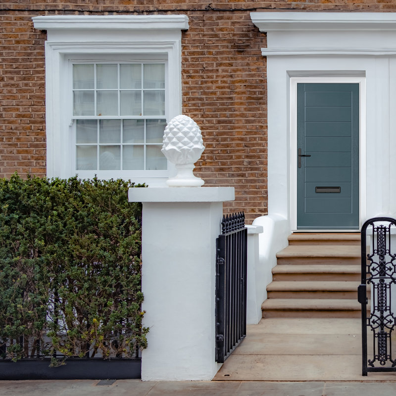 Crystal GRP Front door Monza Solid Blue 890mm x 2090mm Open in Left hand No Glass, Right, Slate Grey, 92mm x 209mm
