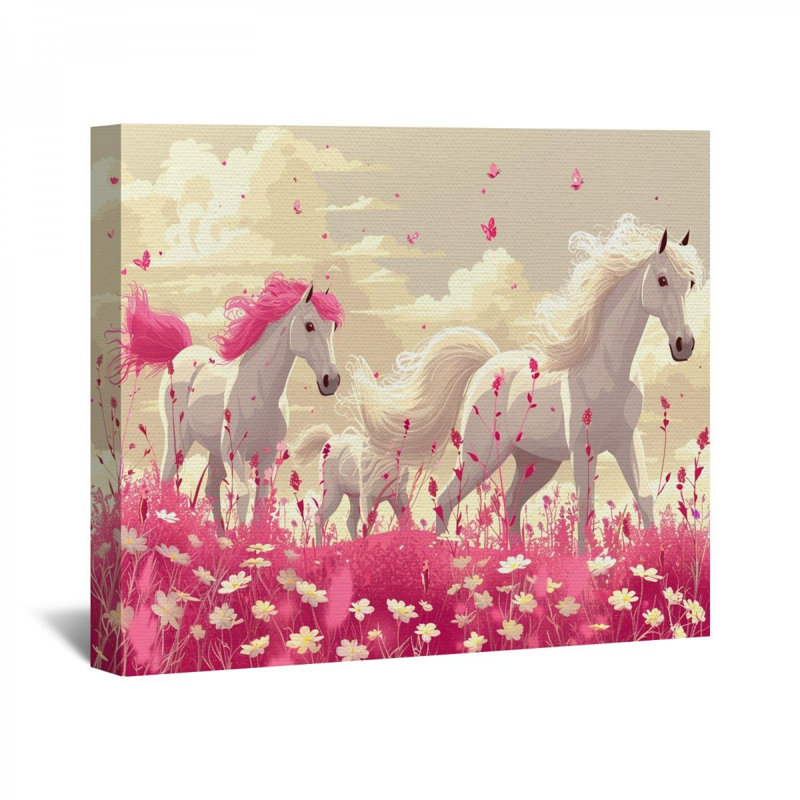 Chevaux sur toile, H 16 po x l 20 po