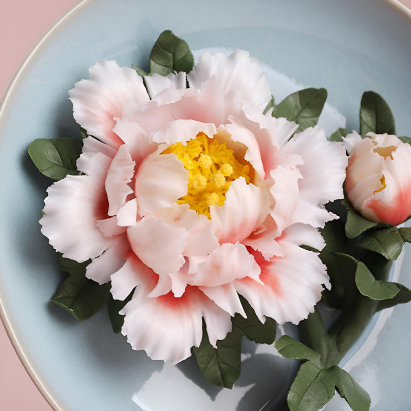 Ceramic Peony Wall Plate - Elegant Home & Office Decoration, Pink