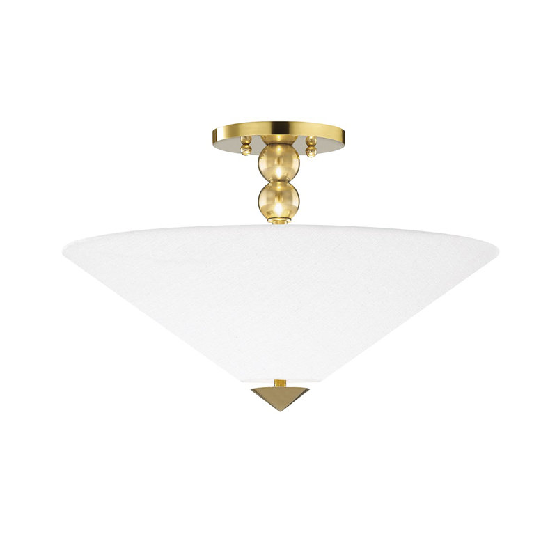 Transitional Aged Brass 2-Light Flush Mount with Belgian Linen Shade
