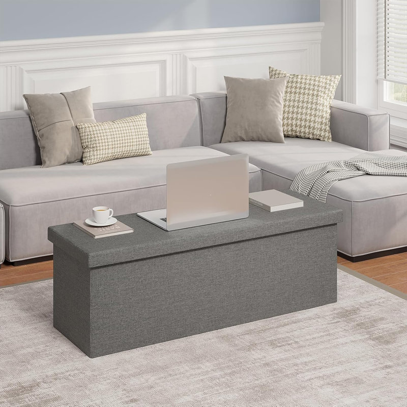 Phabian Foam Padding Upholstered Storage Bench, Grey/Brown/Blue, 37cm H x 110cm W x 37.5cm D