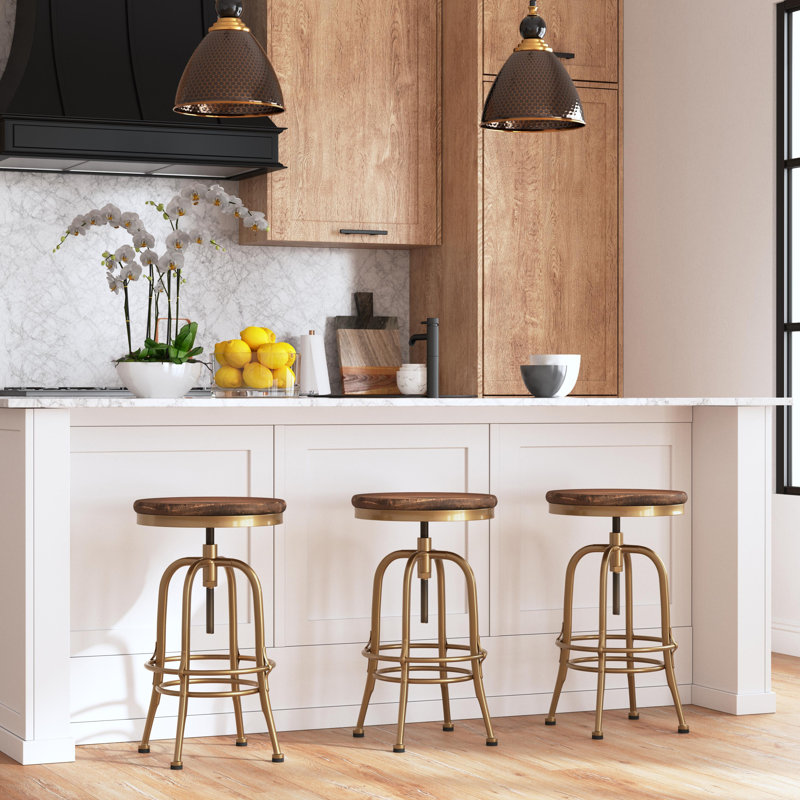 Swivel Solid Wood Adjustable Height Stool, Bronze