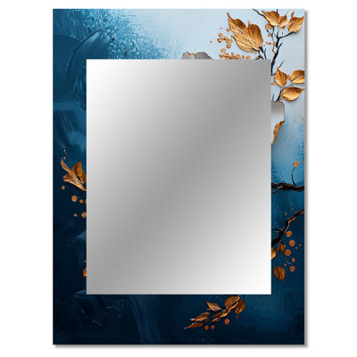 Gold And Blue Peony Bloom - Peony Mirror, Gold Decorative Wall Mirror, Printed Metal Art