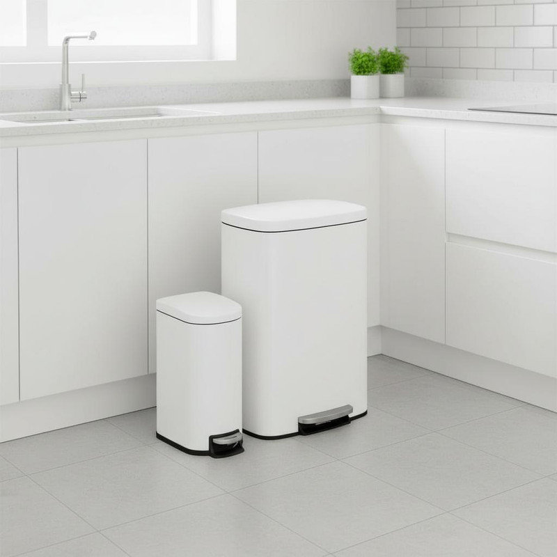 Stainless Steel Step On Kitchen Rubbish Bin, White