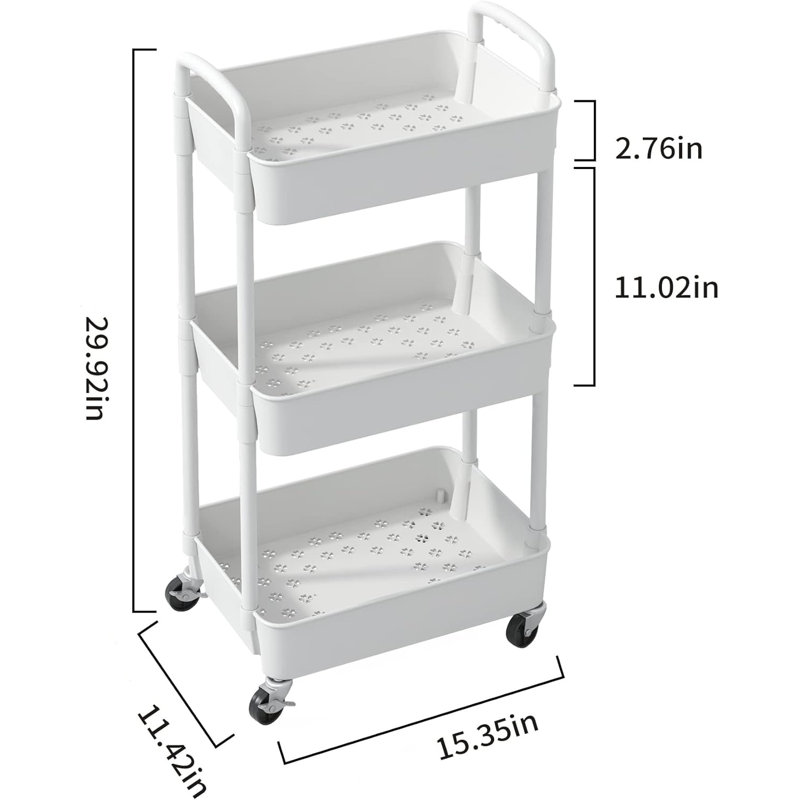 Plastic Rolling Utility Cart with, White