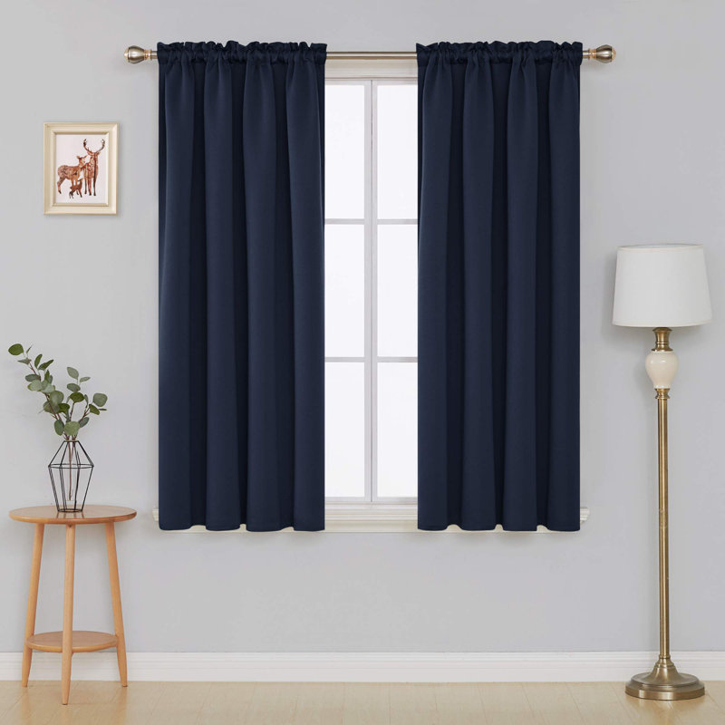 Room Darkening Rod Pocket Thermal Insulated Blackout Curtains (Set of 4), 52" W x 54" L, Navy Blue