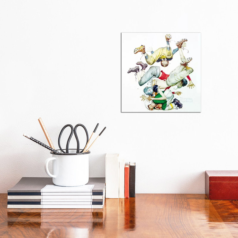 First Down (Four Sporting Boys: Football) by Norman Rockwell - 1 Piece Wrapped Canvas Wall Art, 30.48 cm H x 30.48 cm W