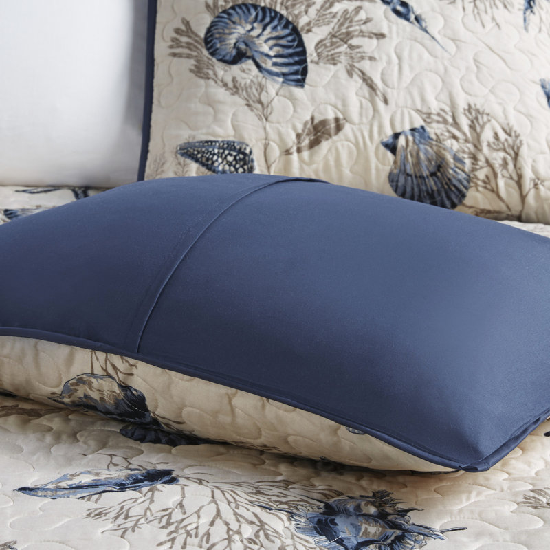 Courtepointe en microfibre bleue avec motif corail et rembourrage, motifs double / grand