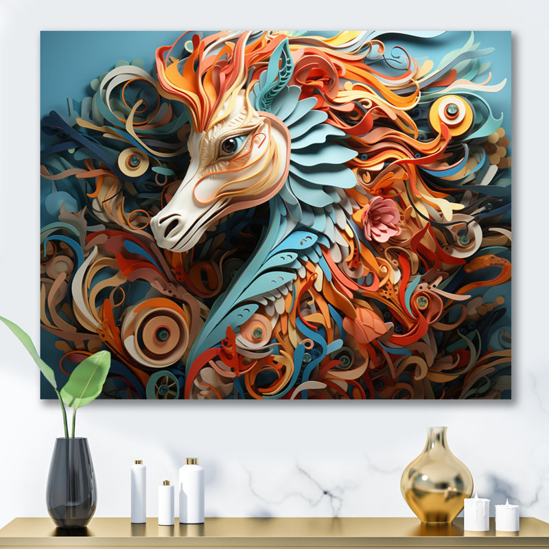 Mystical Seahorse Geometric II - impression, H 30 po x l 40 po x P 1,5 po, Toile tendue