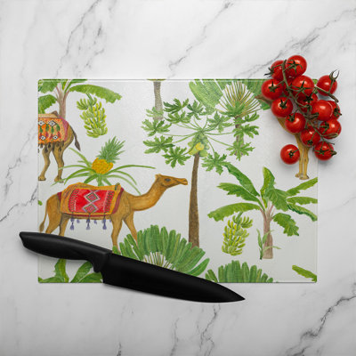Camels & Palm Trees Glass Chopping Board
