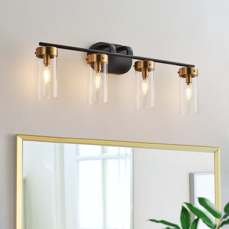 Miroir à 4 lumières réglables à l'avant en fer noir doré