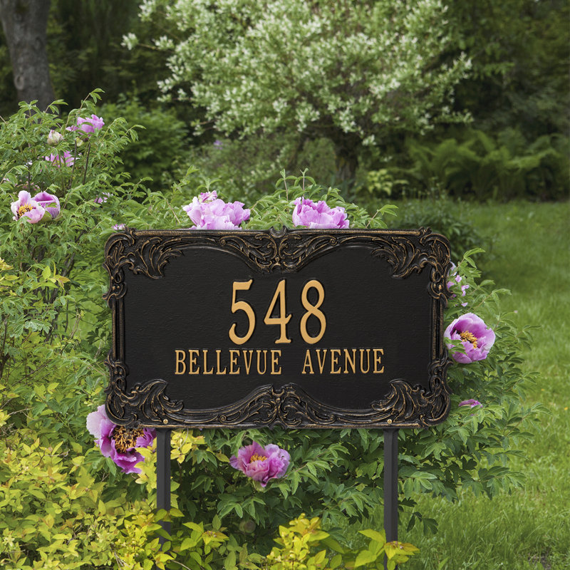 Signature Series 2-Line Lawn Address Sign, Black, Gold, Yes